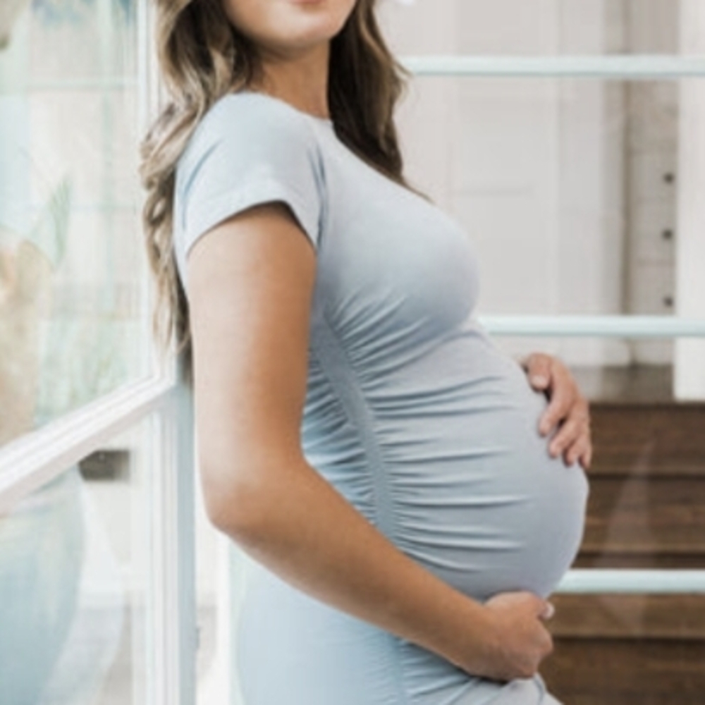 Stretch Maternity Mini Dress — Light Blue